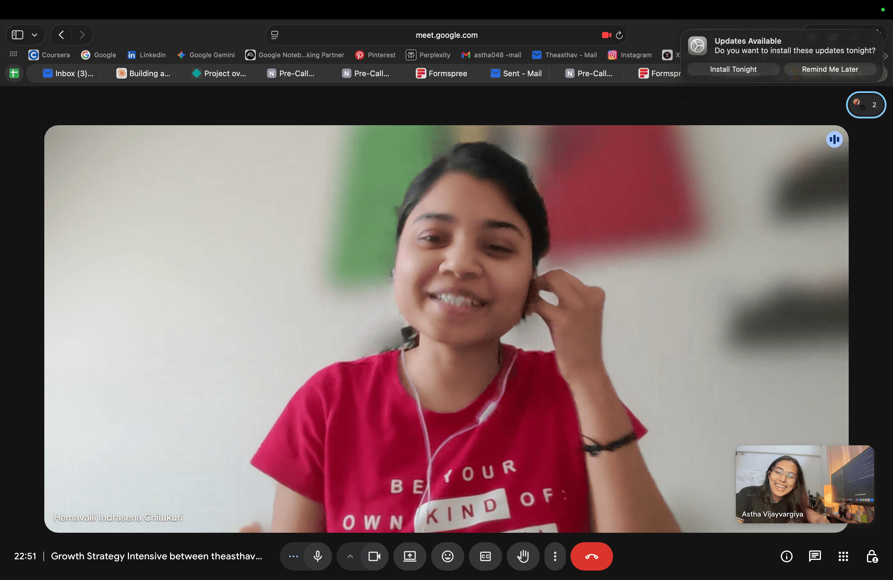 Google Meet strategy call with a client